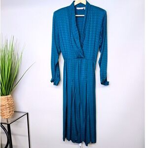 Liz Claiborne Teal Silk Geometric Pattern Wrap Midi Dress Size 8